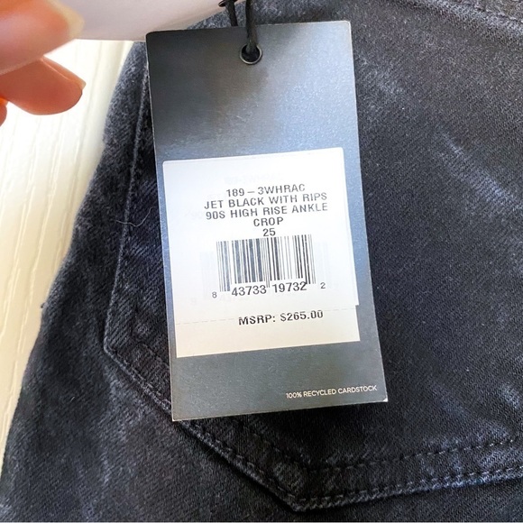 RE/DONE Jean 90s High Rise Ankle Crop Frayed Hole Jet Black With Rips 25 NWT - Picture 6 of 8